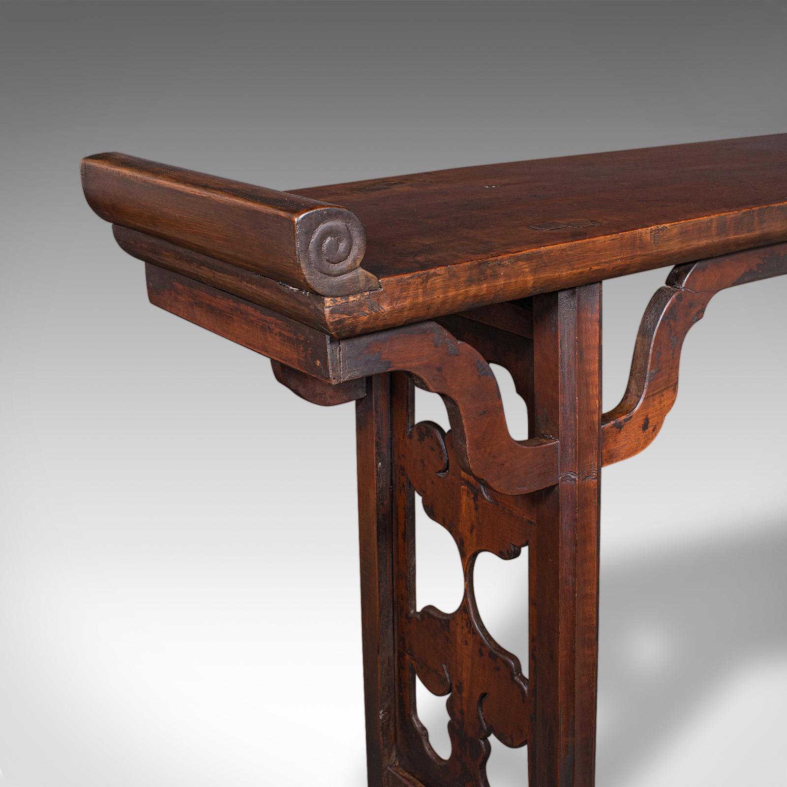 Mesa de altar larga antigua, olmo oriental, expositor, salón, dinastía Qing, victoriana Olmo en venta