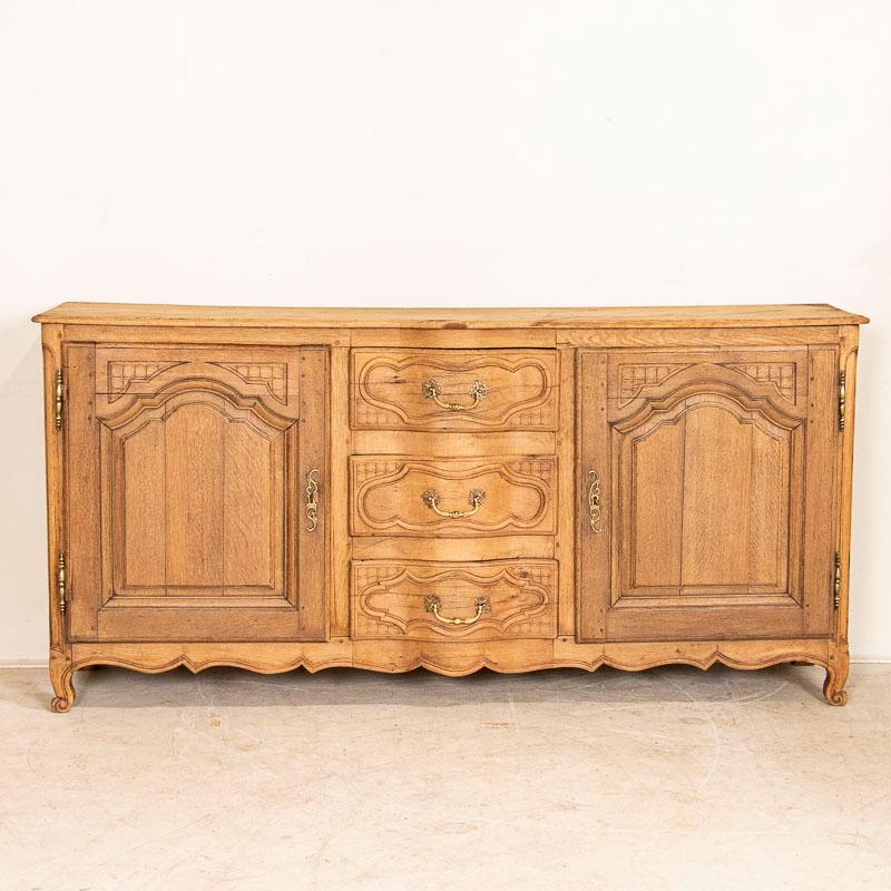 Long Antique Bleached Oak Sideboard Buffet from France In Good Condition In Round Top, TX