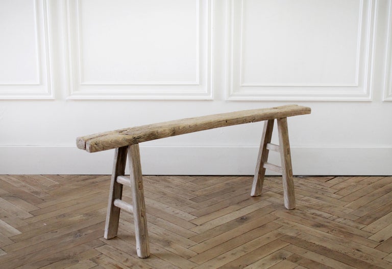 Long Antique Chinese Bleached Elmwood Bench At 1stdibs