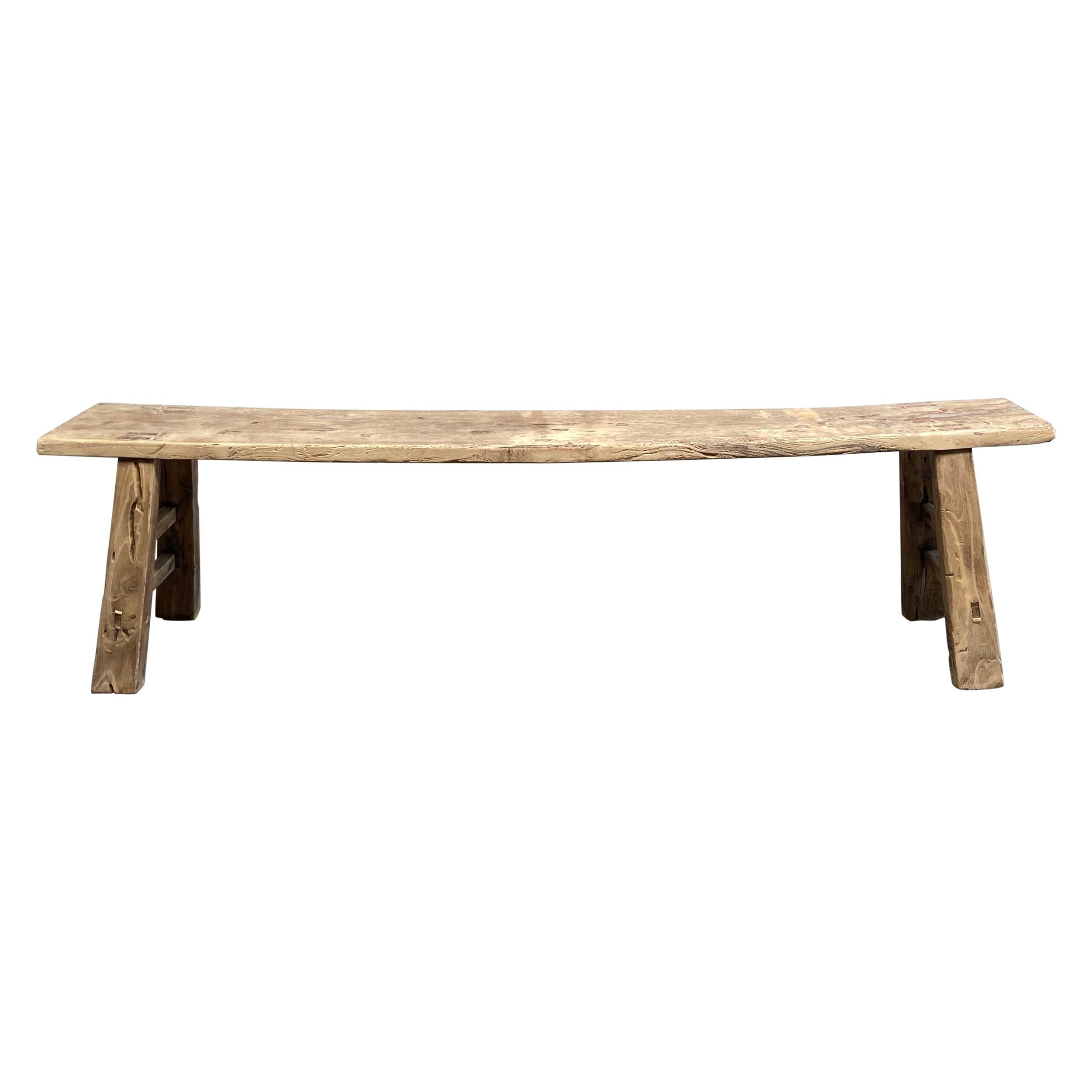 Antique American Long Slatted Wood Bench at 1stDibs