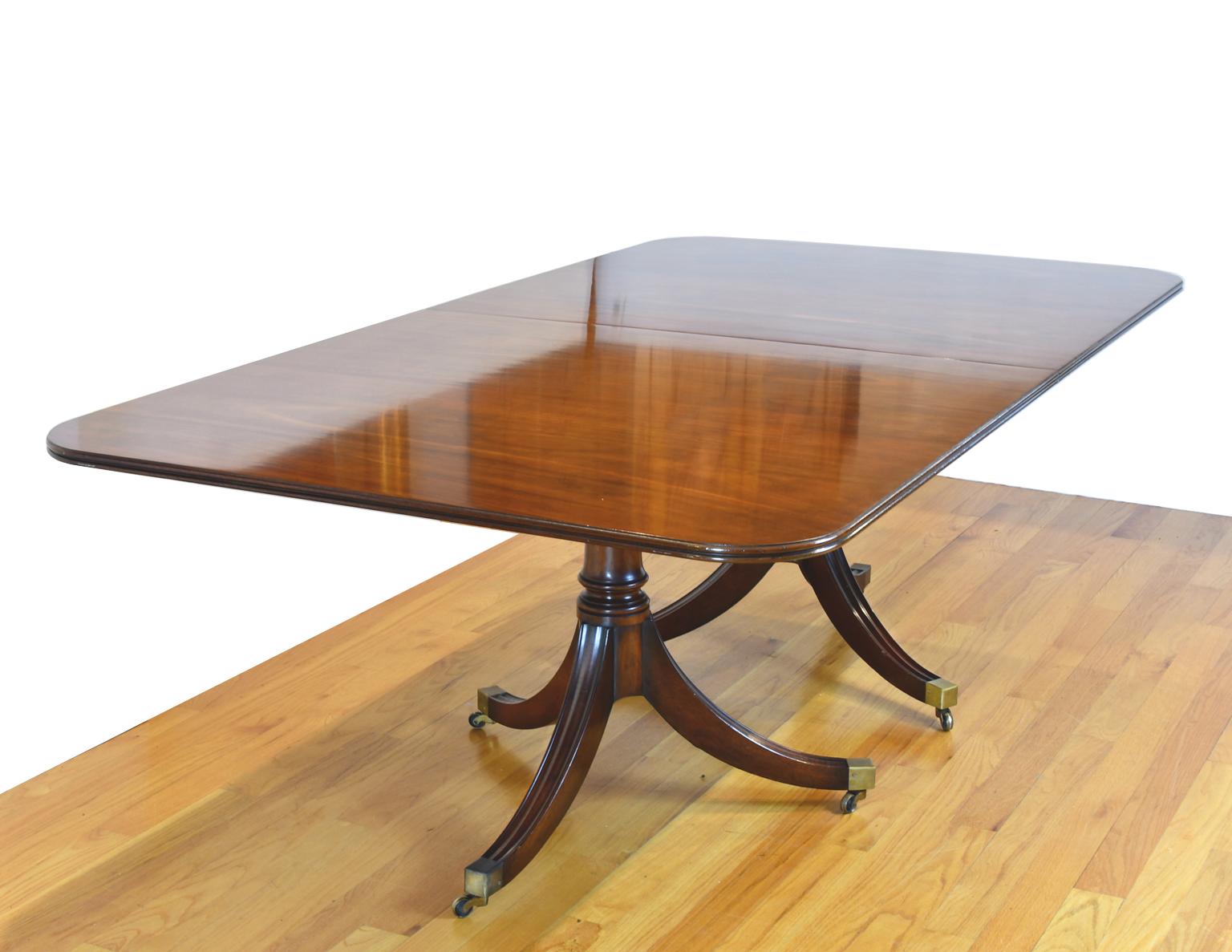 15' Antique English Banquet Dining Table in Mahogany w/ 3 Pedestals & 2 Leaves 5