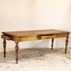 Long Antique Farm Table with Turned Legs from Denmark