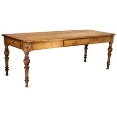 Long Antique Farm Table with Turned Legs from Denmark
