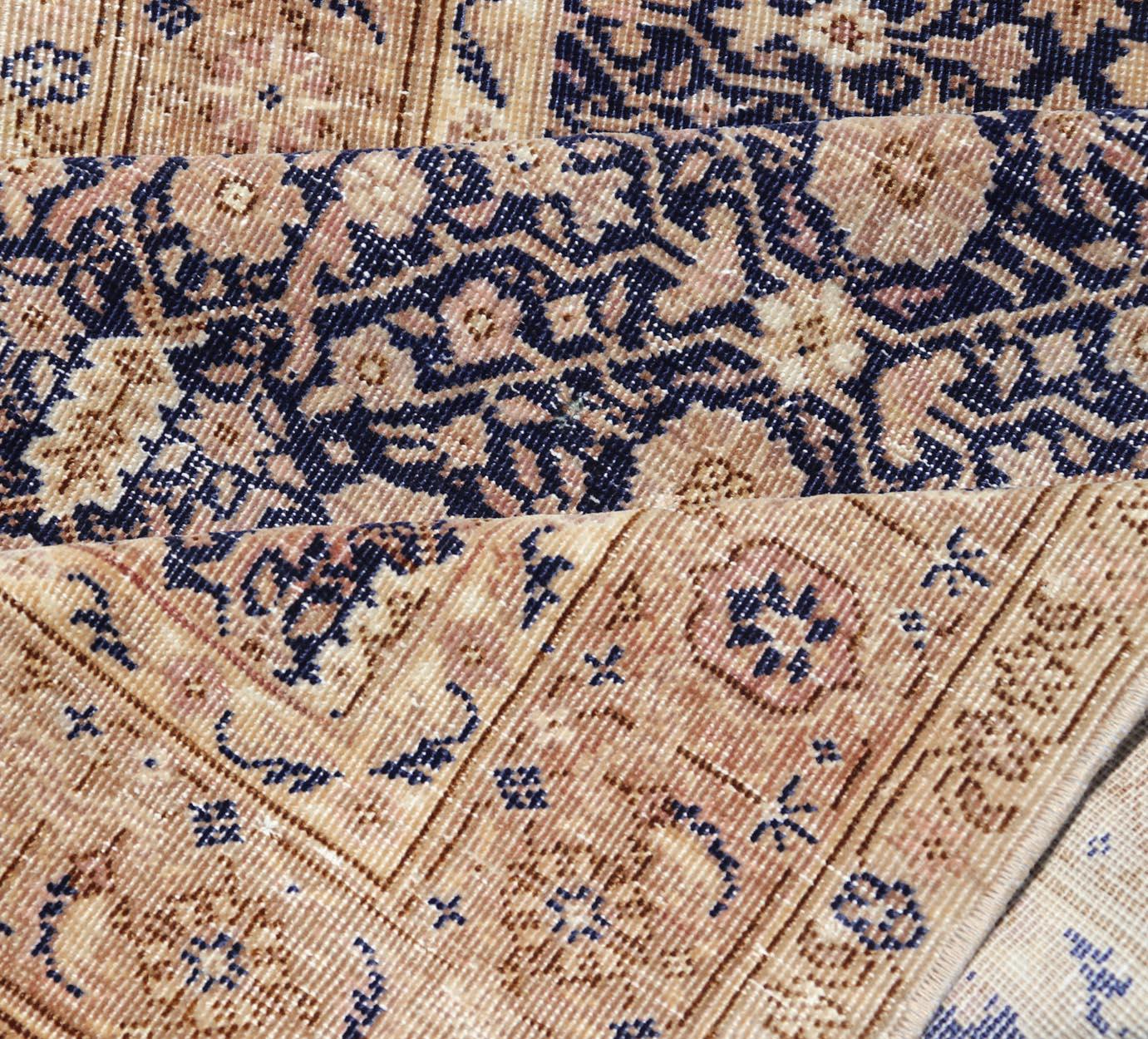 Long Antique Fine Turkish Sivas Runner with Blue Background and Earthy Tones For Sale 4
