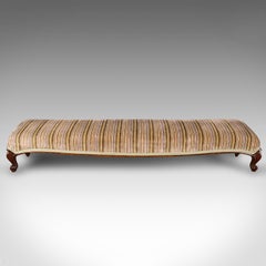 Long Antique Fireside Stool, English, Walnut, Upholstered Footstool, Victorian