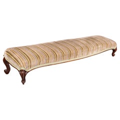 Long Antique Fireside Stool, English, Walnut, Upholstered Footstool, Victorian