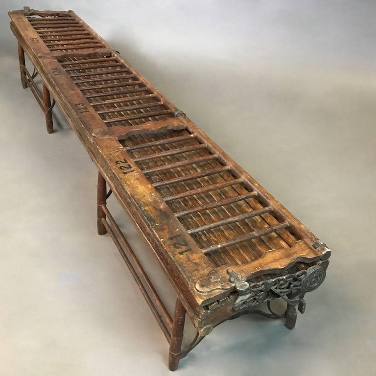 Long Antique Folding Oak and Cast Iron Gym Bench at 1stDibs cast iron