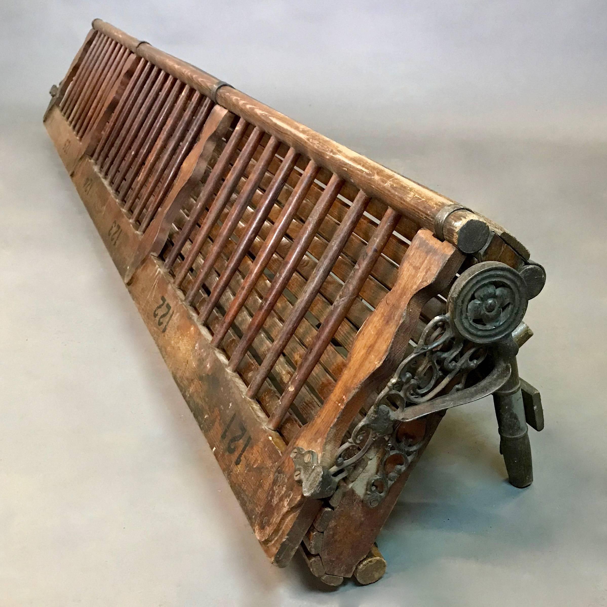 Long Antique Folding Oak and Cast Iron Gym Bench at 1stDibs cast iron