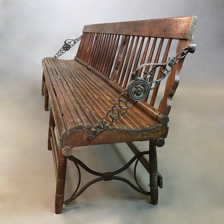 Long Antique Folding Oak and Cast Iron Gym Bench at 1stDibs cast iron