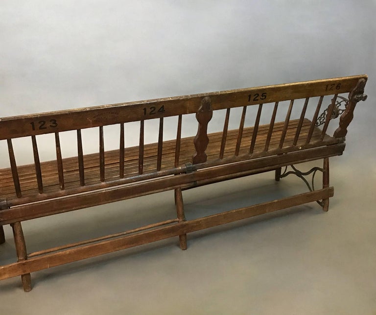 Long Antique Folding Oak and Cast Iron Gym Bench at 1stDibs cast iron
