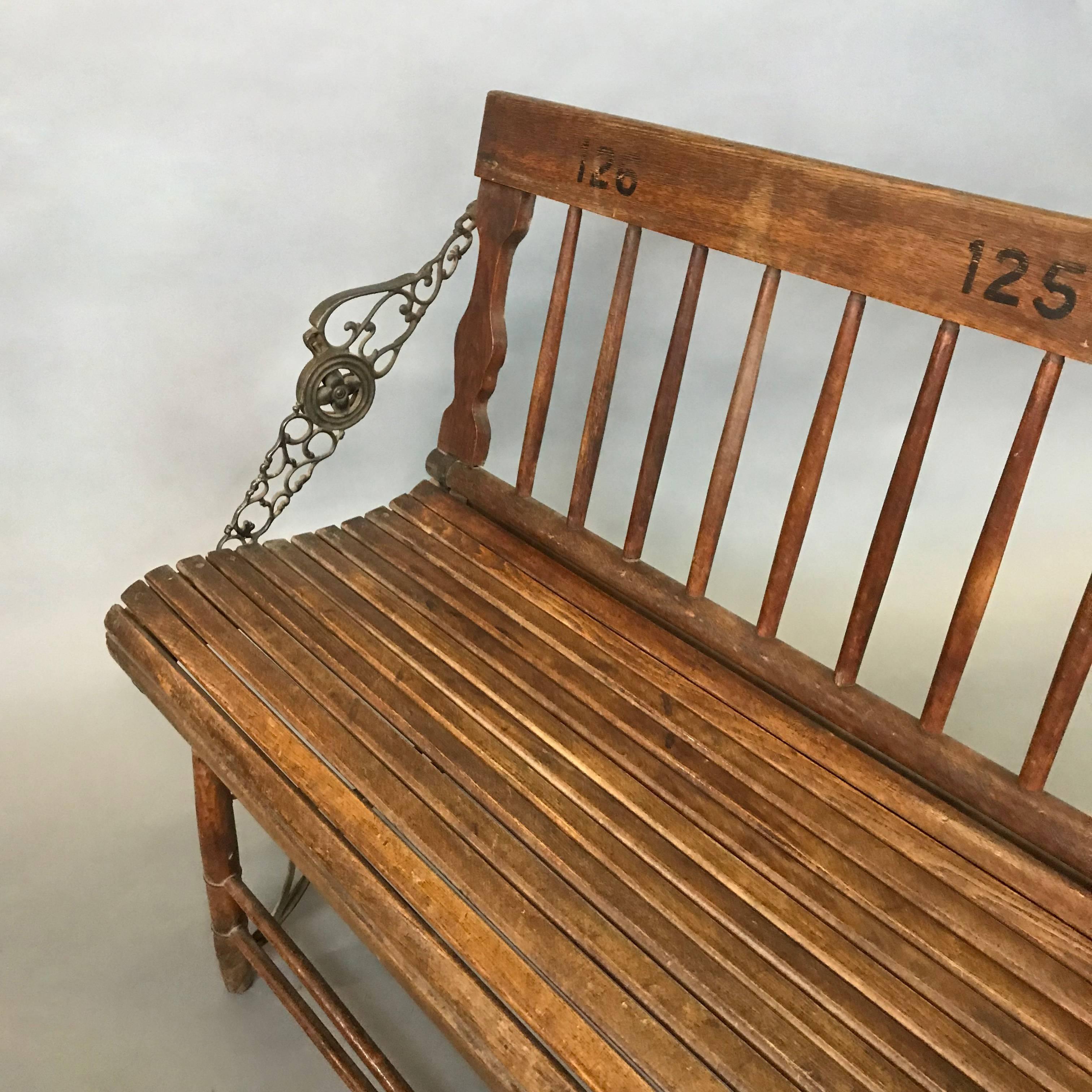 Long Antique Folding Oak and Cast Iron Gym Bench at 1stDibs cast iron
