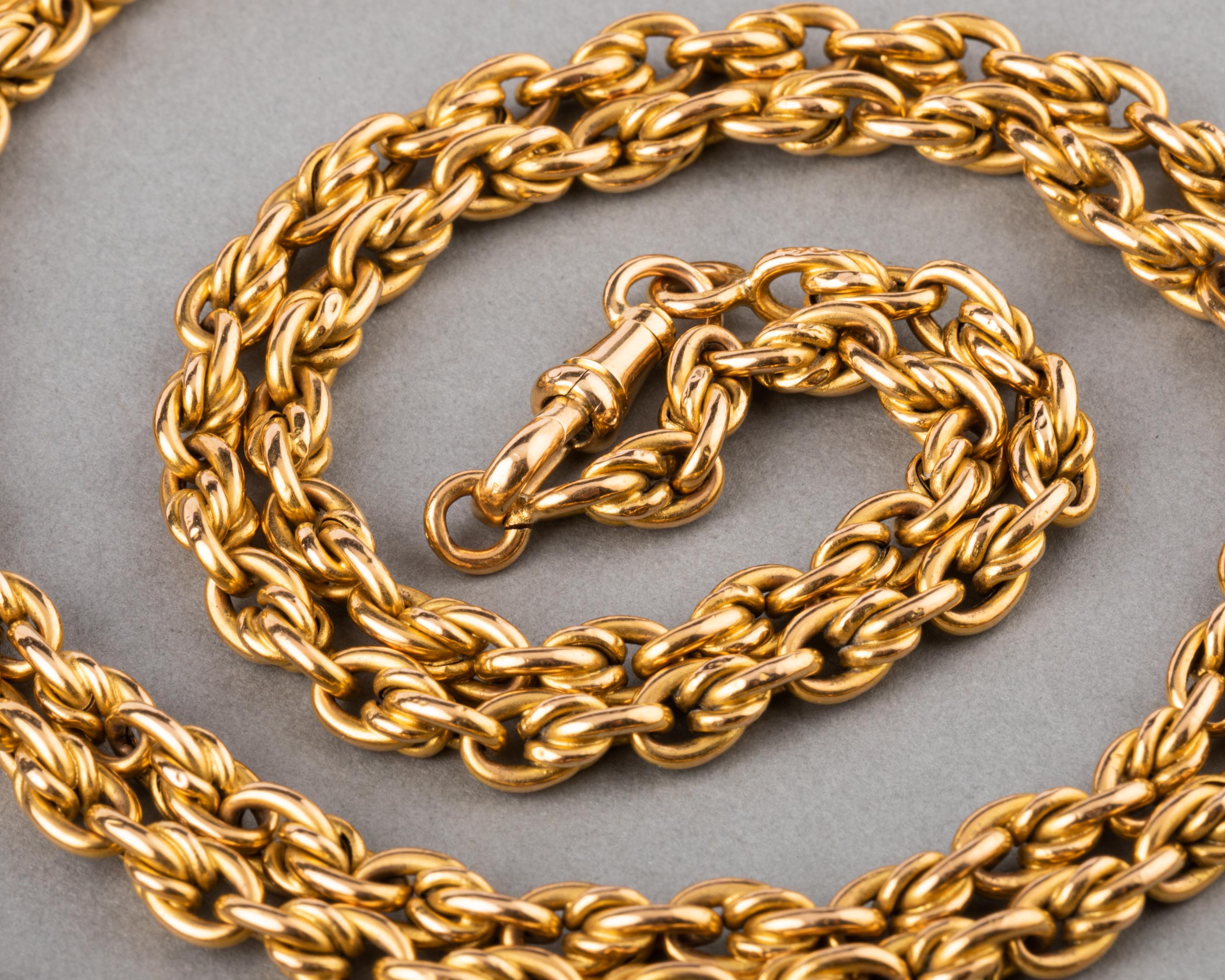Belle Époque Long Antique Gold French Chain Necklace For Sale