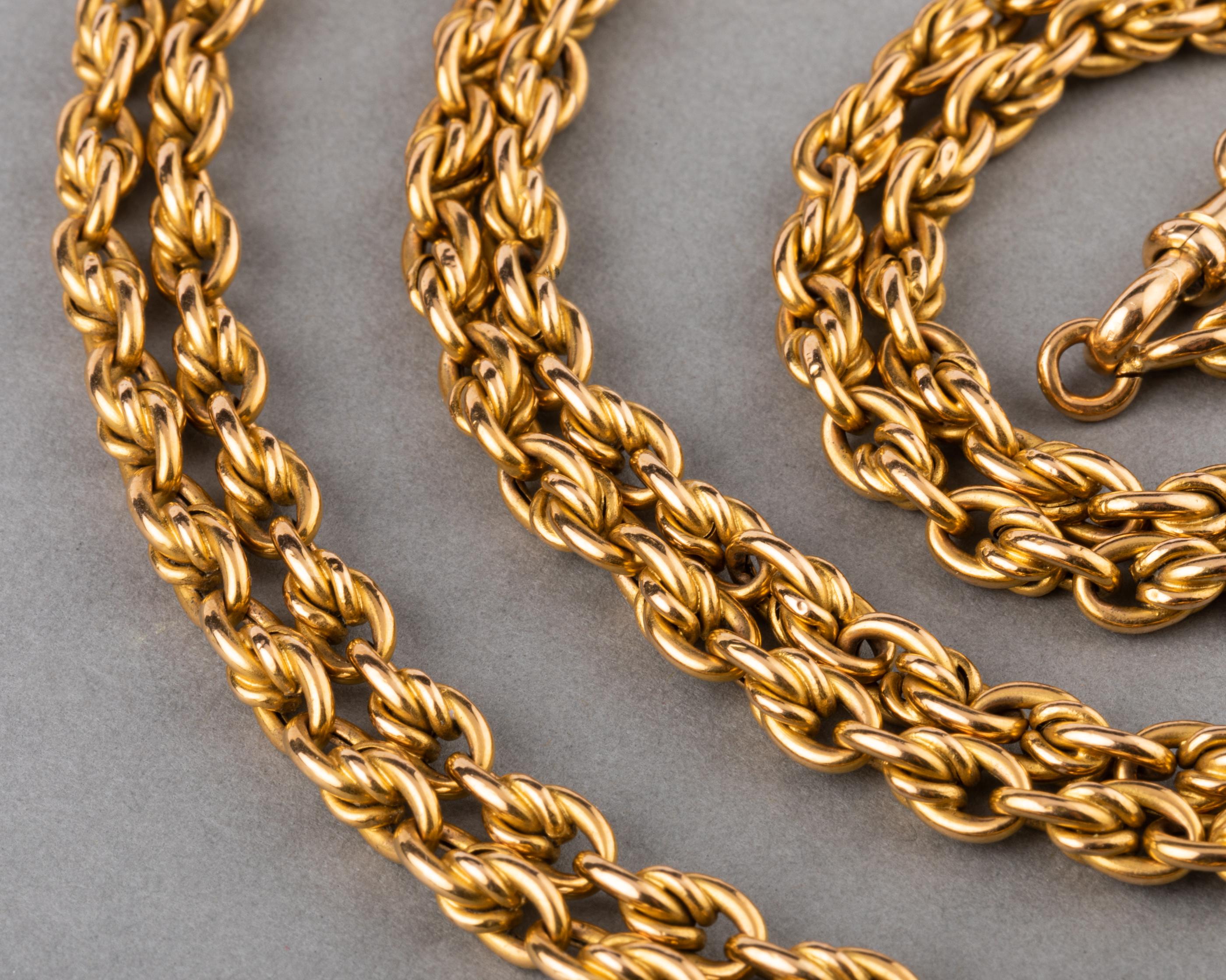 Long Antique Gold French Chain Necklace In Good Condition For Sale In Saint-Ouen, FR