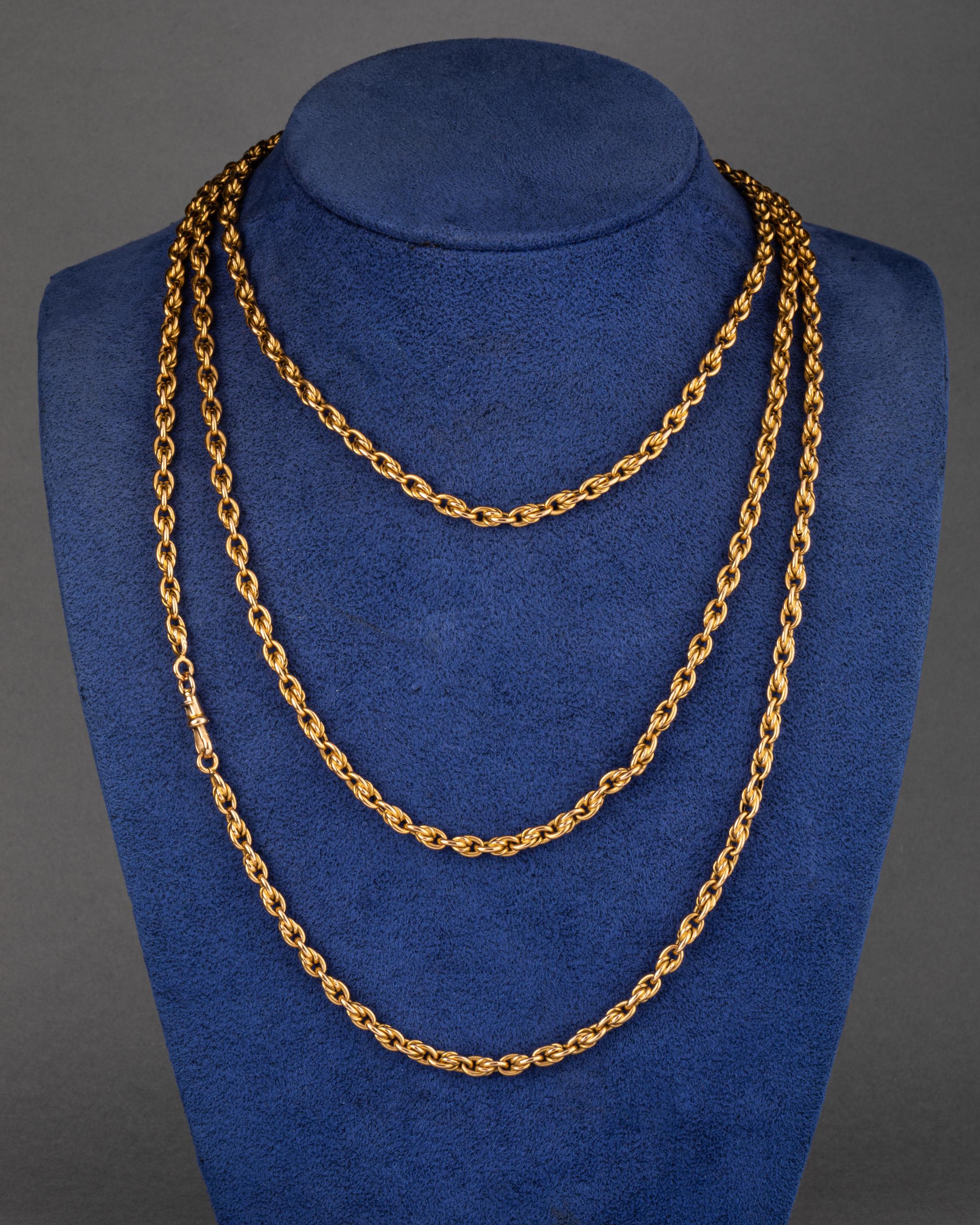 Women's Long Antique Gold French Chain Necklace For Sale