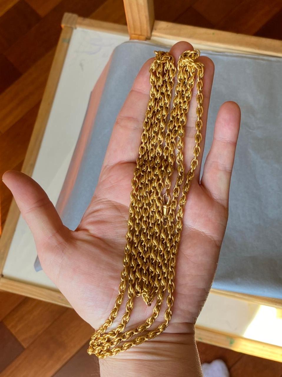 Long Antique Gold French Chain Necklace For Sale 1