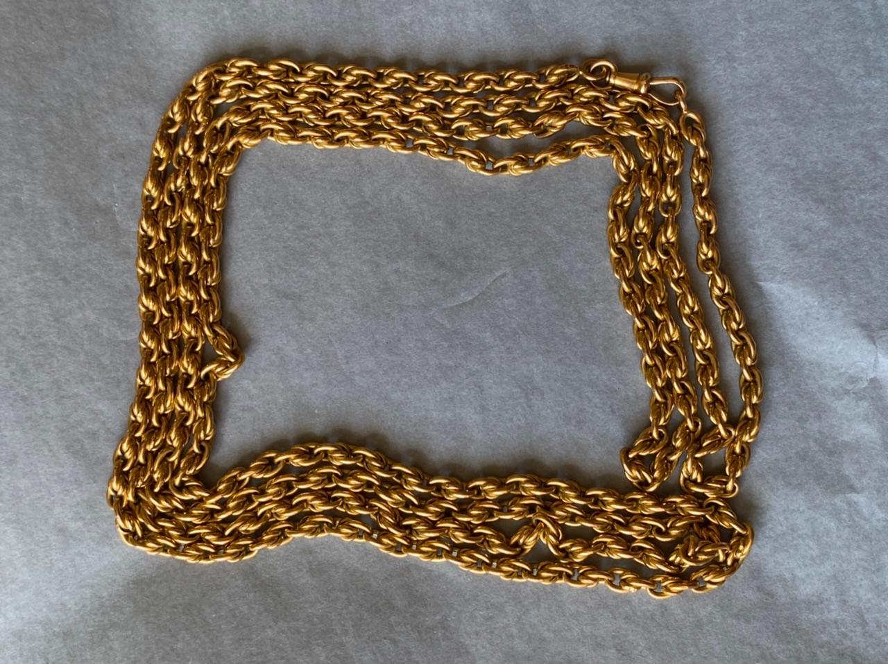 Long Antique Gold French Chain Necklace For Sale 3