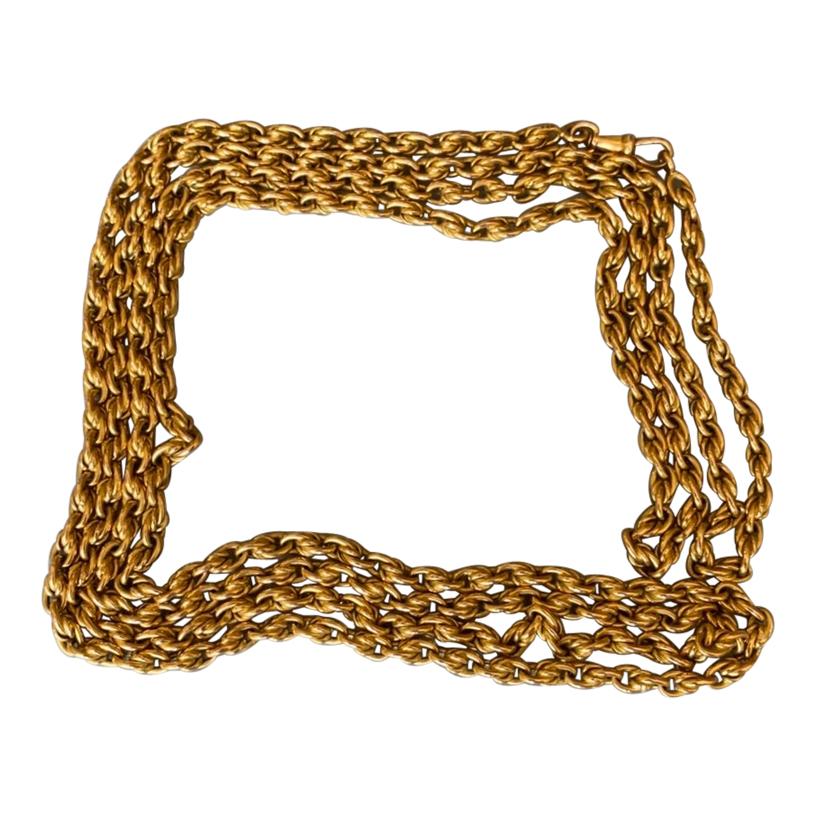 Long Antique Gold French Chain Necklace For Sale