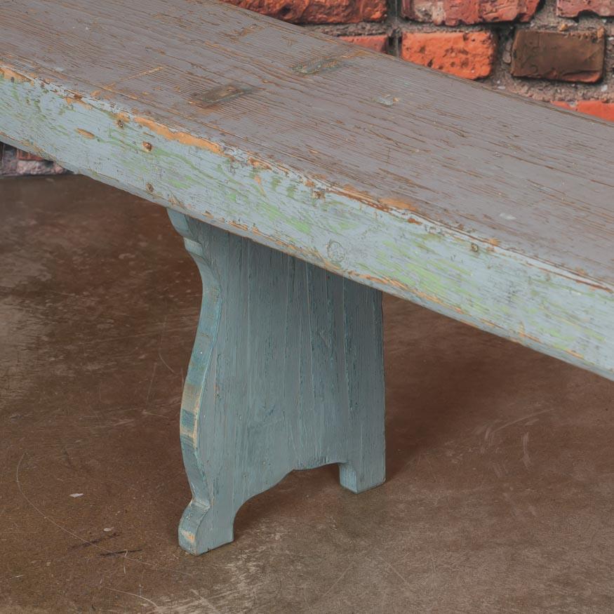 Swedish Long Antique Gray Painted Country Pine Bench