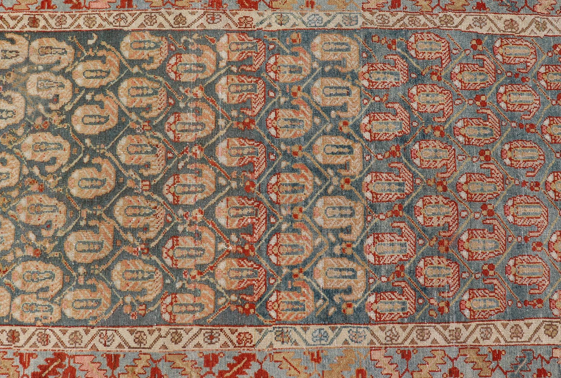 20th Century Long Antique Hand-Knotted Persian Malayer Runner in Wool with All-Over Design For Sale