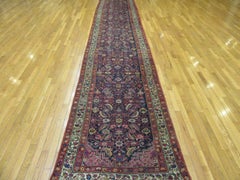 Long Antique Hand Knotted Wool Persian Malayer Runner Rug