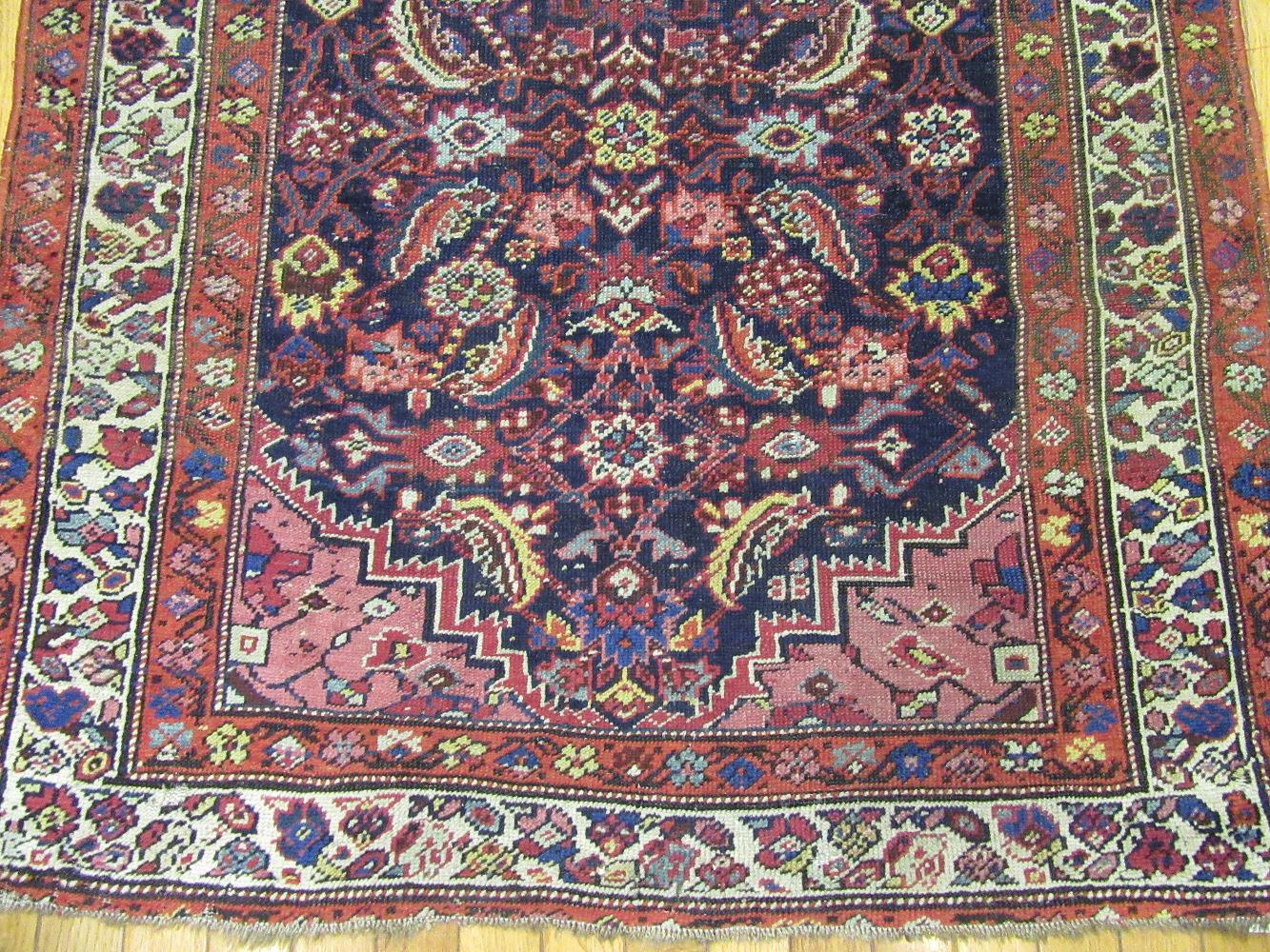 Hand-Knotted Long Antique Hand Knotted Wool Persian Malayer Runner Rug For Sale