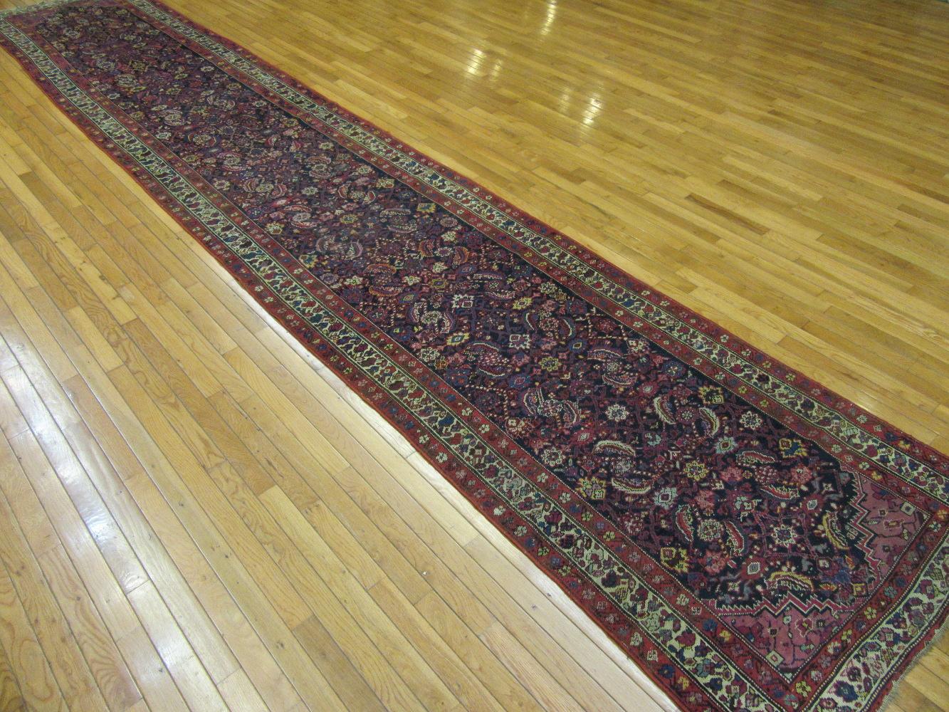 Long Antique Hand Knotted Wool Persian Malayer Runner Rug For Sale 1