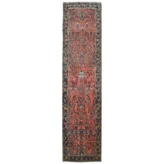 Long Antique Hand Knotted Wool Persian Malayer Runner Rug