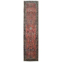 Long Antique Hand Knotted Wool Persian Malayer Runner Rug