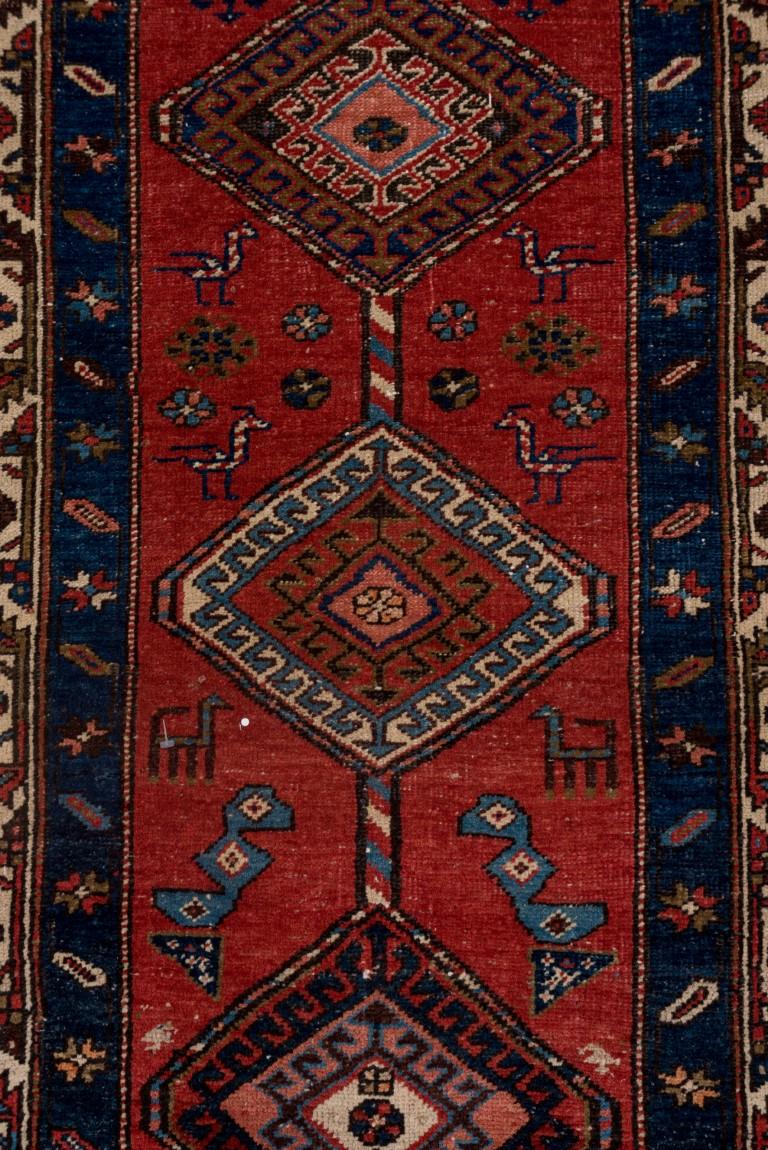 Hand-Knotted Long Antique Heriz Runner For Sale