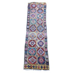 Long Antique Kazak Runner, Bright Colours