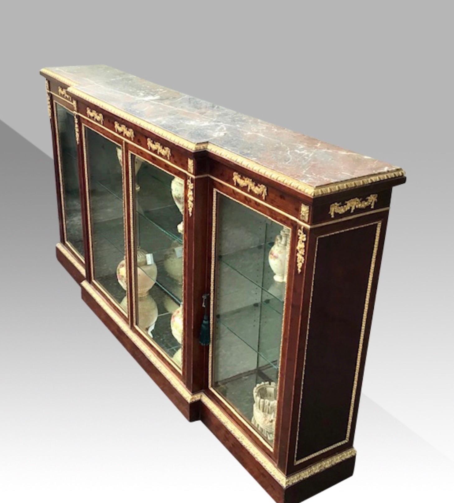 French Long Antique Napoleon 111 Display Cabinet, Credenza For Sale