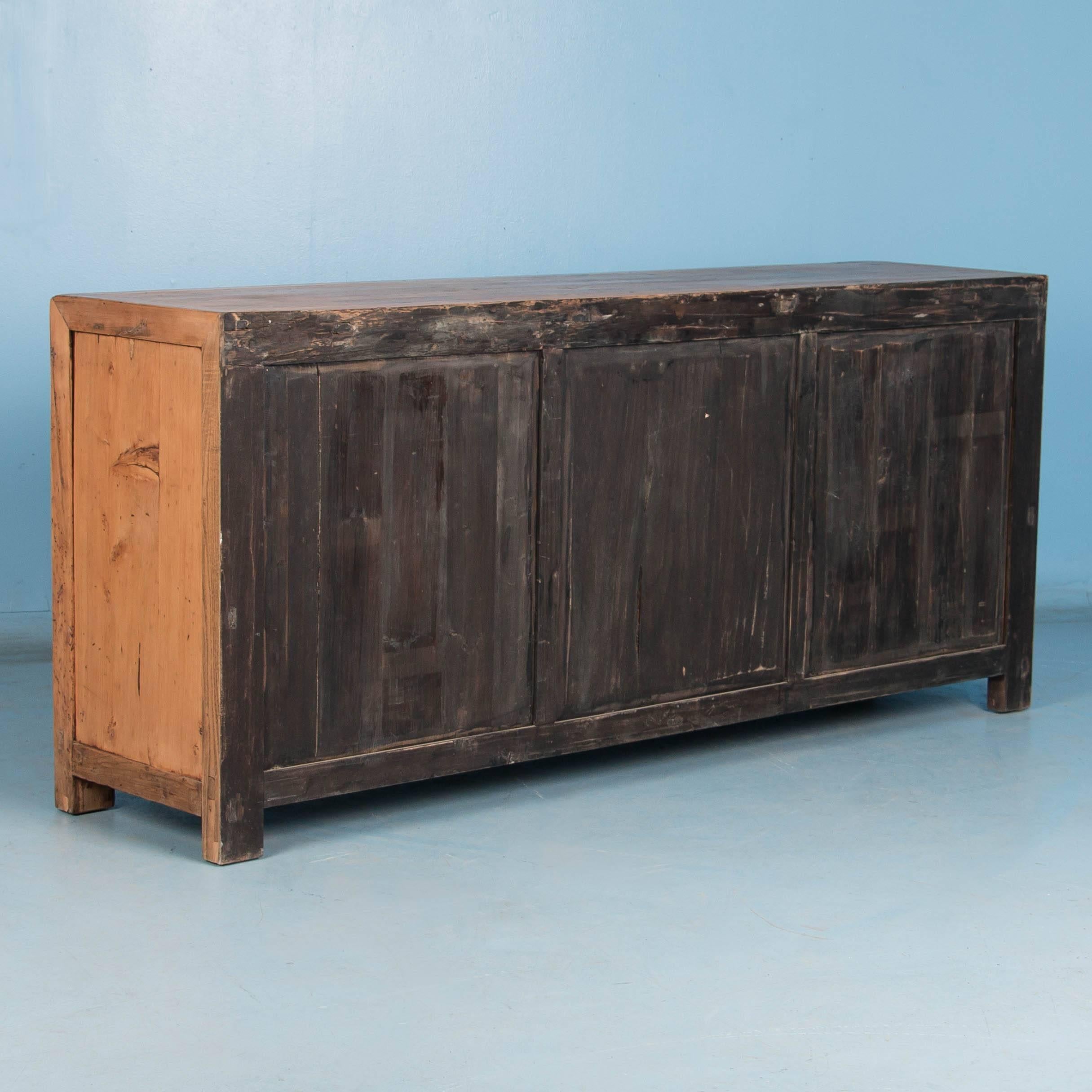 Long Antique Natural Pine Chinese Sideboard In Good Condition In Round Top, TX