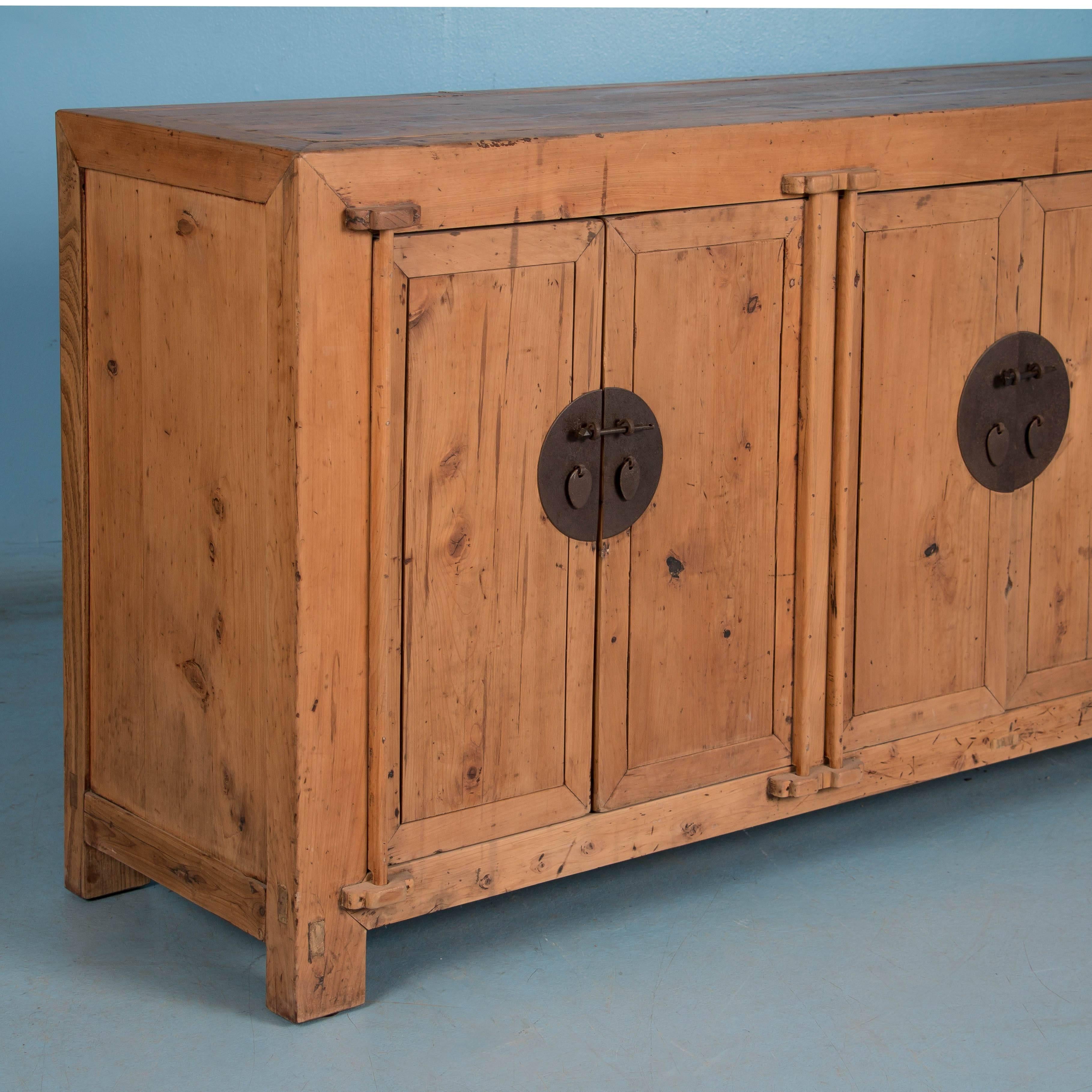 19th Century Long Antique Natural Pine Chinese Sideboard