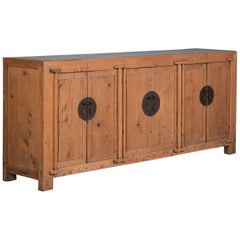 Long Antique Natural Pine Chinese Sideboard