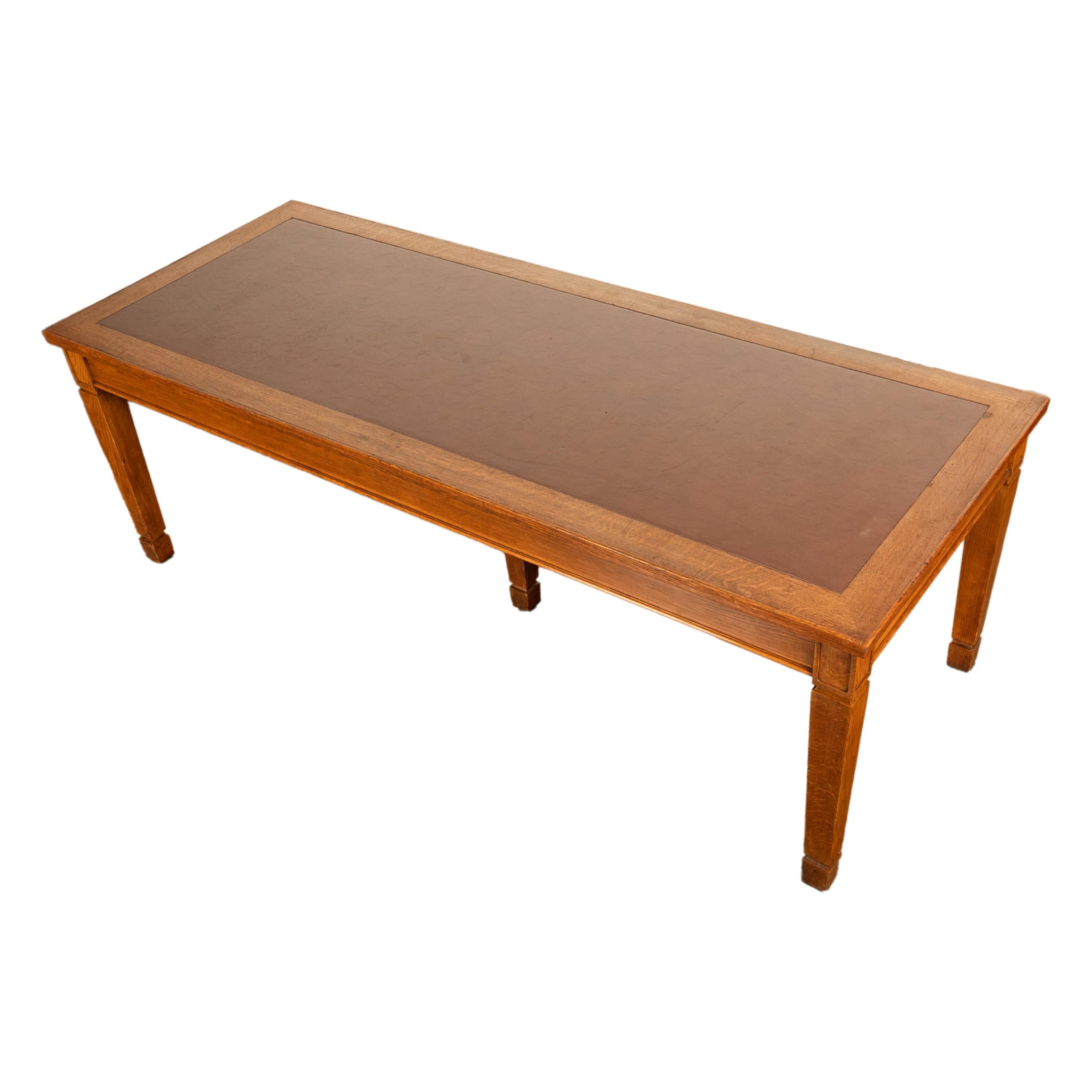 Tavolo da pranzo lungo in Oak Arts & Crafts a cinque gambe per biblioteca 1900 in vendita 4