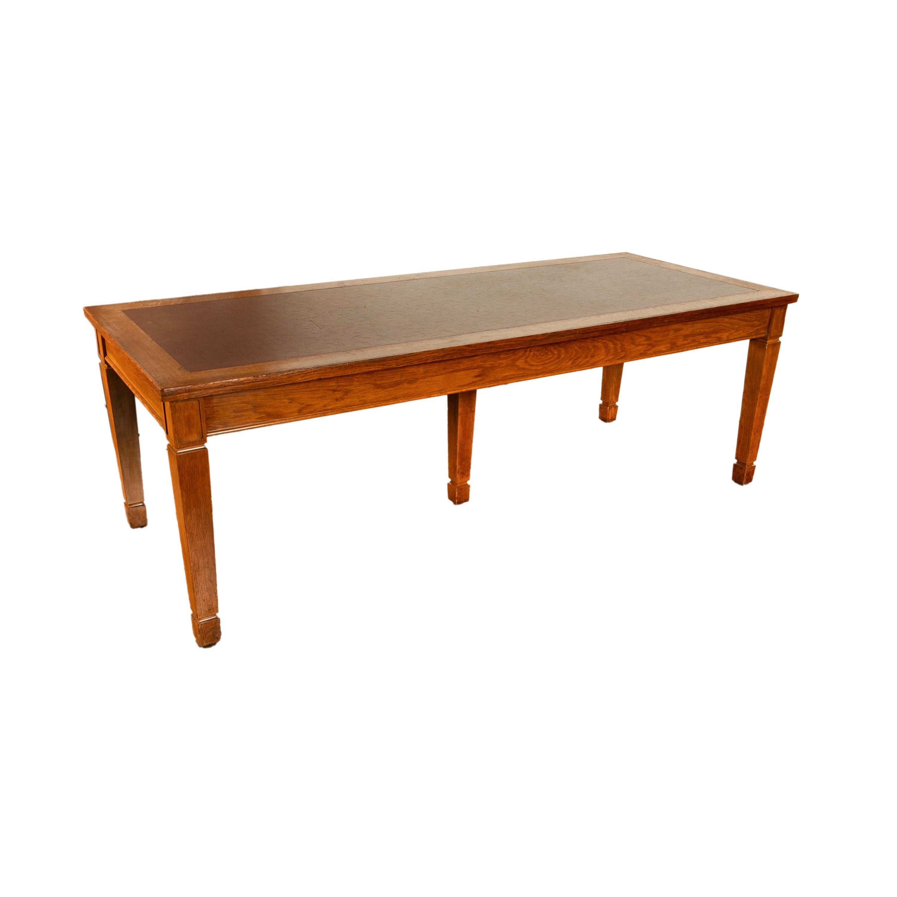 Tavolo da pranzo lungo in Oak Arts & Crafts a cinque gambe per biblioteca 1900 in vendita 8