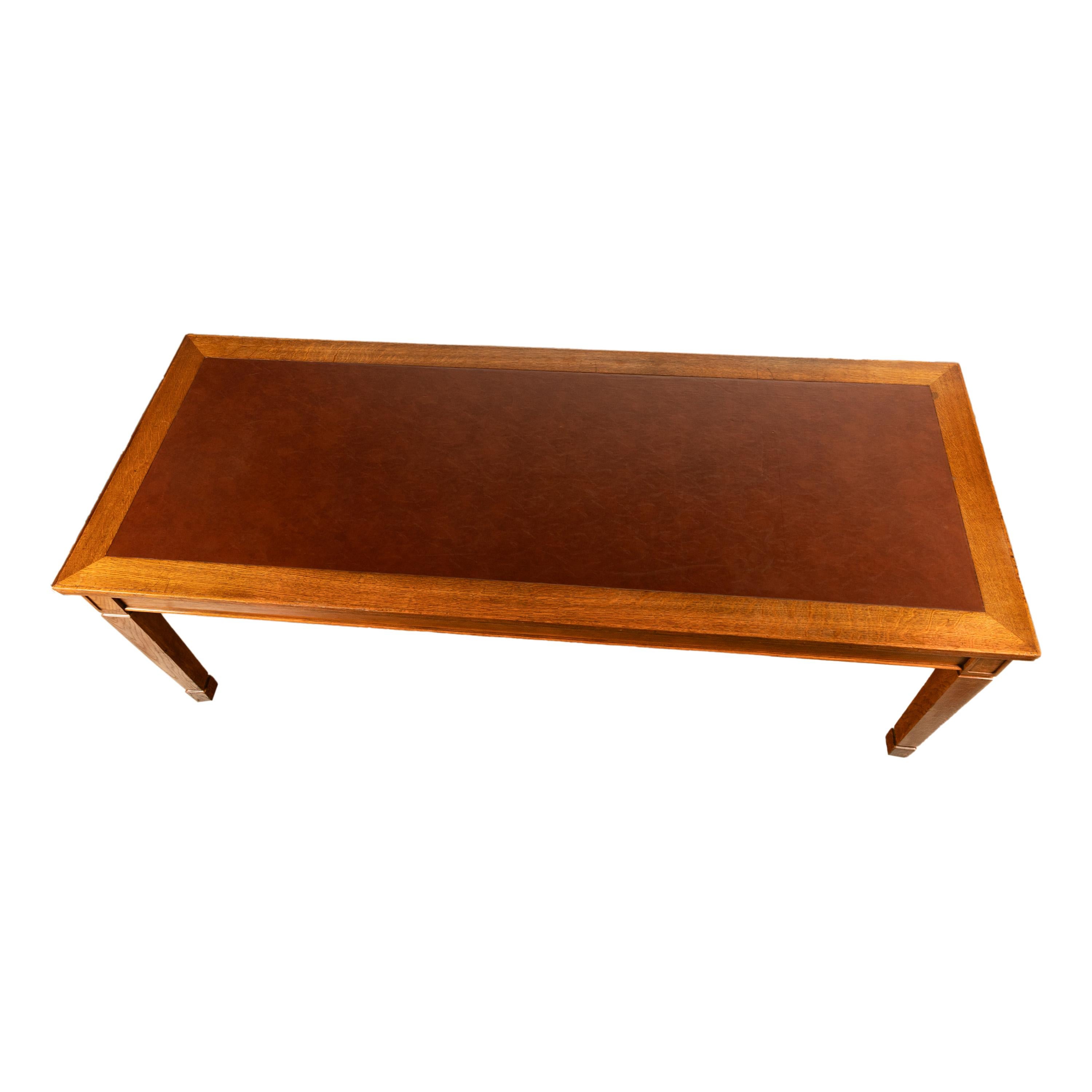 Tavolo da pranzo lungo in Oak Arts & Crafts a cinque gambe per biblioteca 1900 in vendita 9