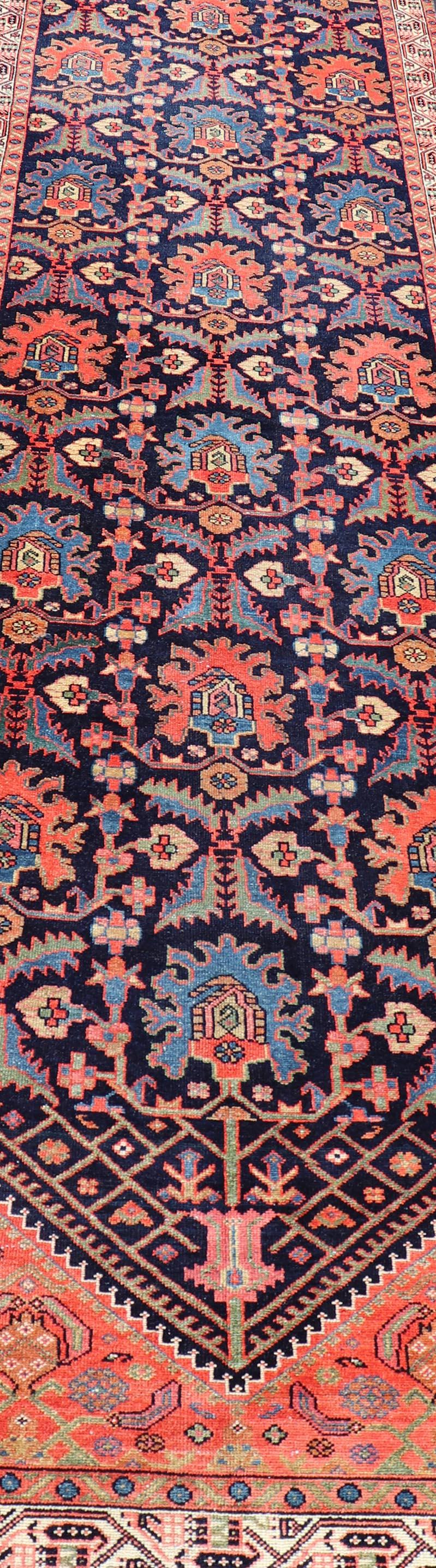 Long Antique Persian Hamadan Runner with All-Over Sub-Geometric Design For Sale 3
