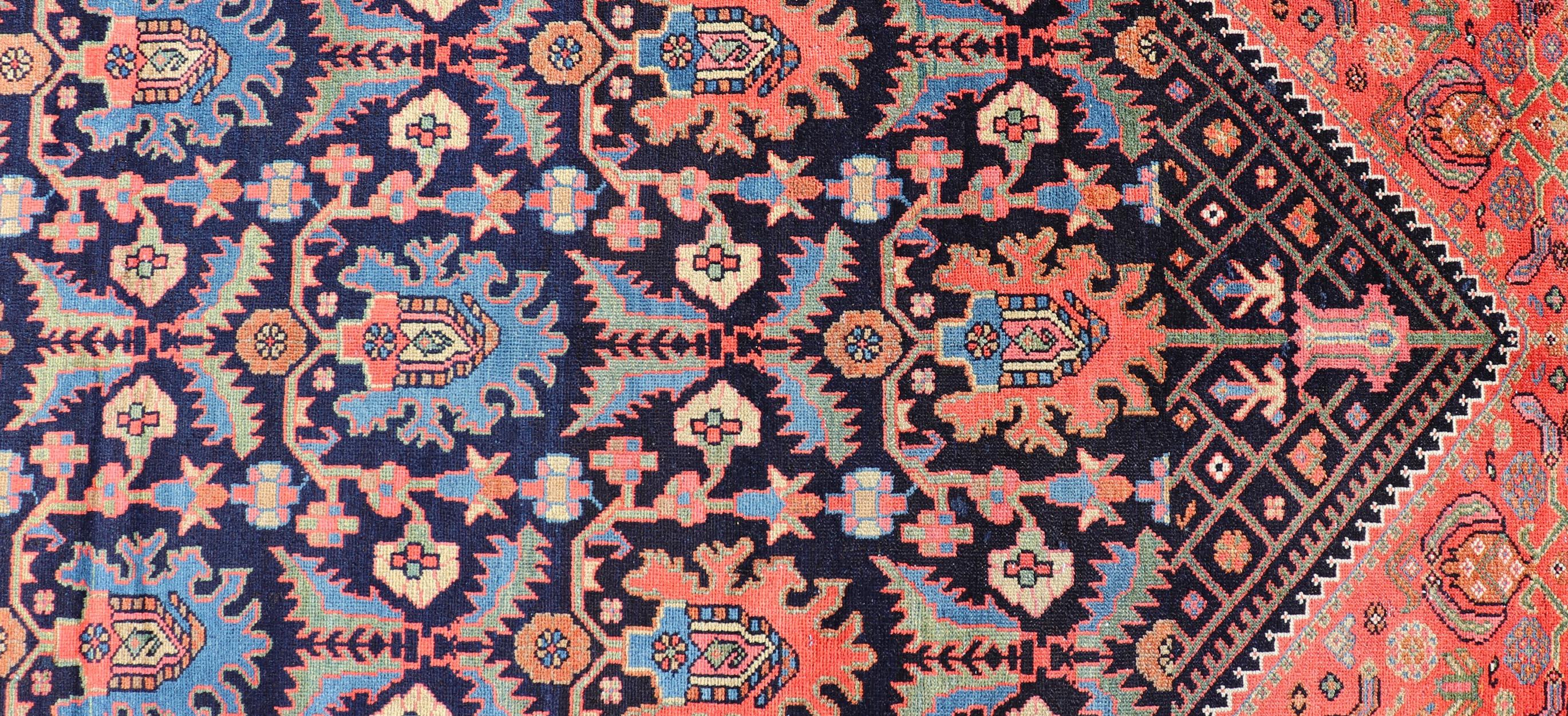 Malayer Long Antique Persian Hamadan Runner with All-Over Sub-Geometric Design For Sale