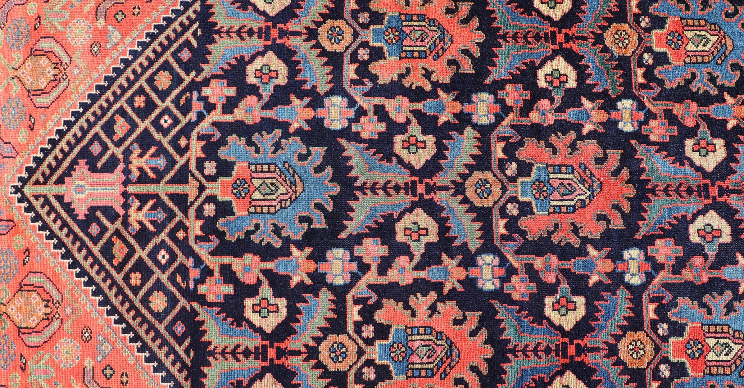 Hand-Knotted Long Antique Persian Hamadan Runner with All-Over Sub-Geometric Design For Sale