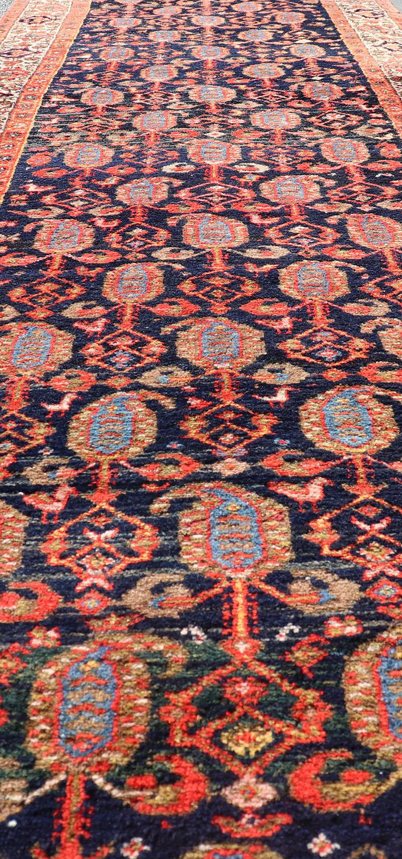 Long Antique Persian Hamadan Runner with All-Over Sub-Geometric Design In Good Condition For Sale In Atlanta, GA