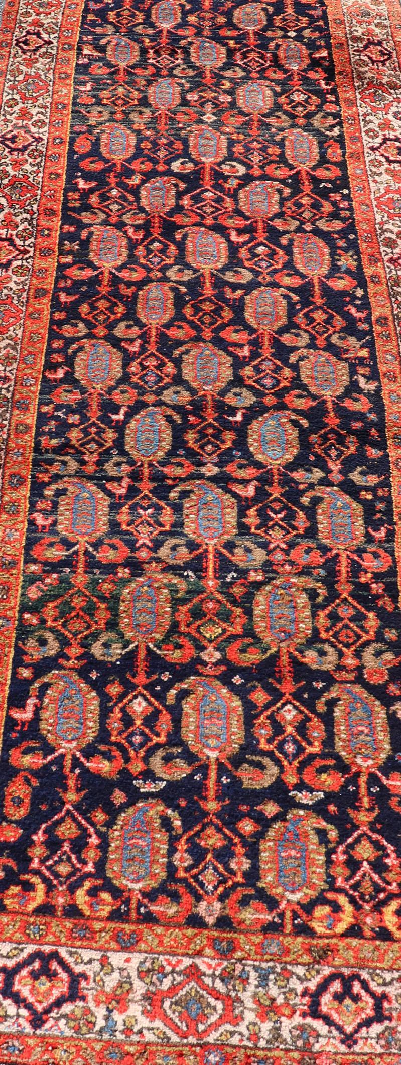 20th Century Long Antique Persian Hamadan Runner with All-Over Sub-Geometric Design For Sale
