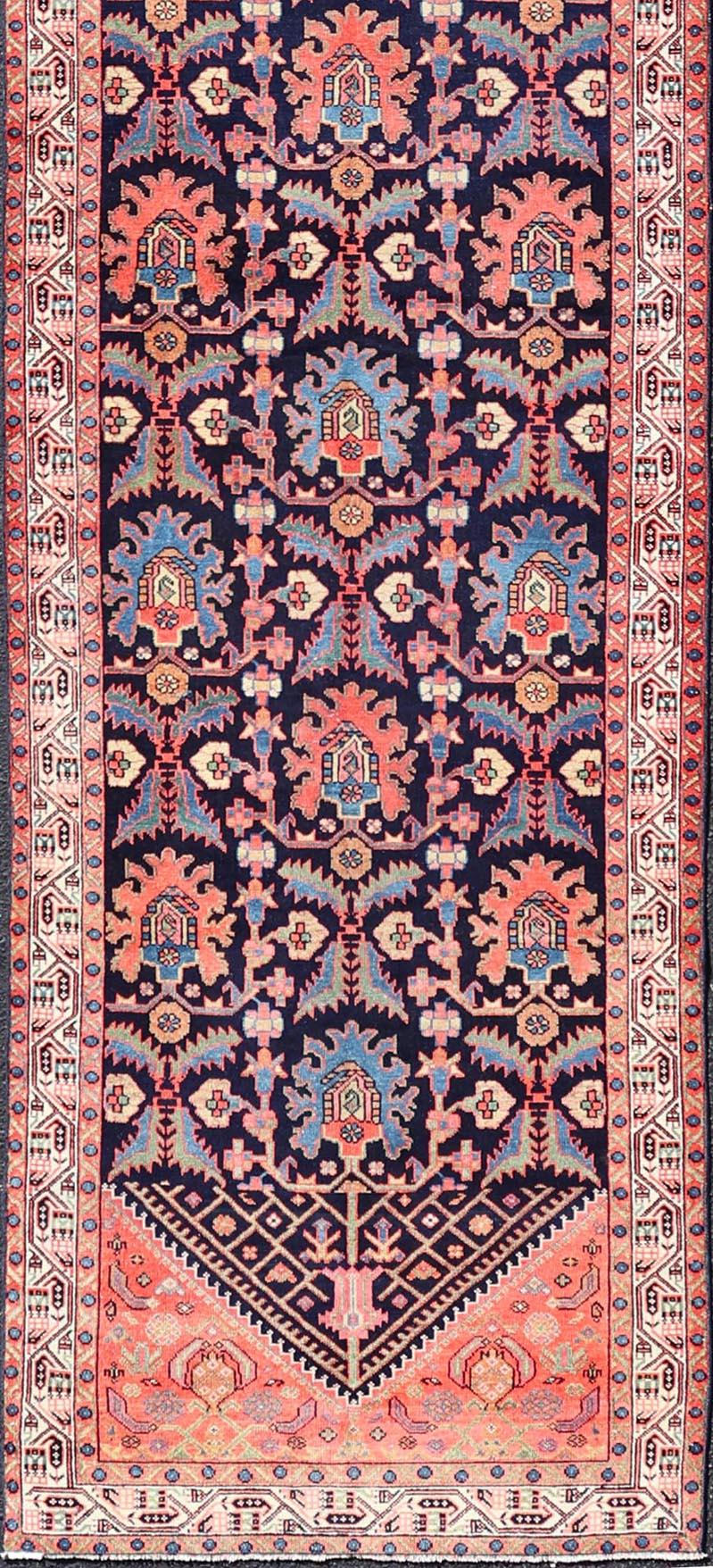 Long Antique Persian Hamadan Runner with All-Over Sub-Geometric Design For Sale 1