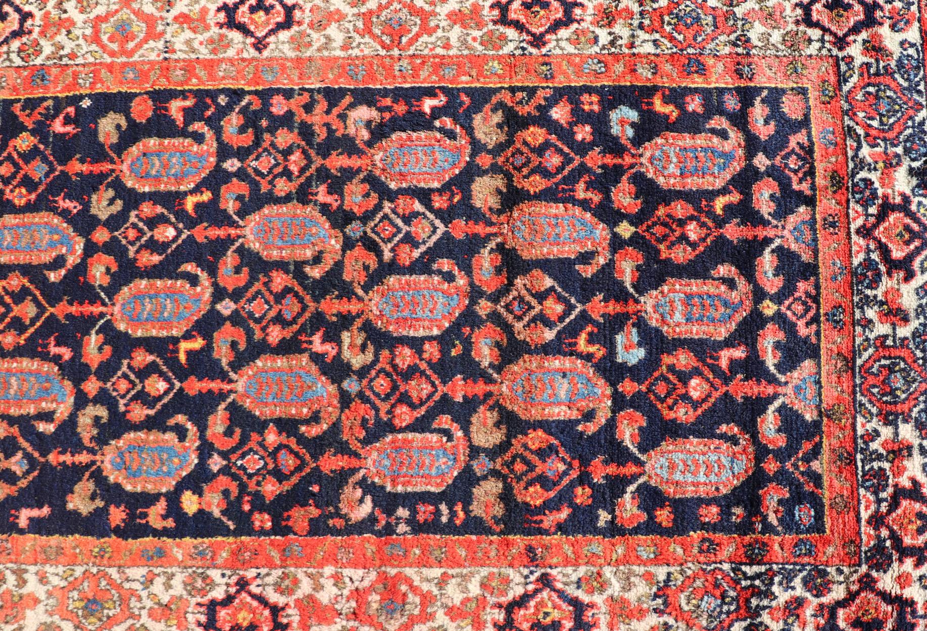 Long Antique Persian Hamadan Runner with All-Over Sub-Geometric Design For Sale 2