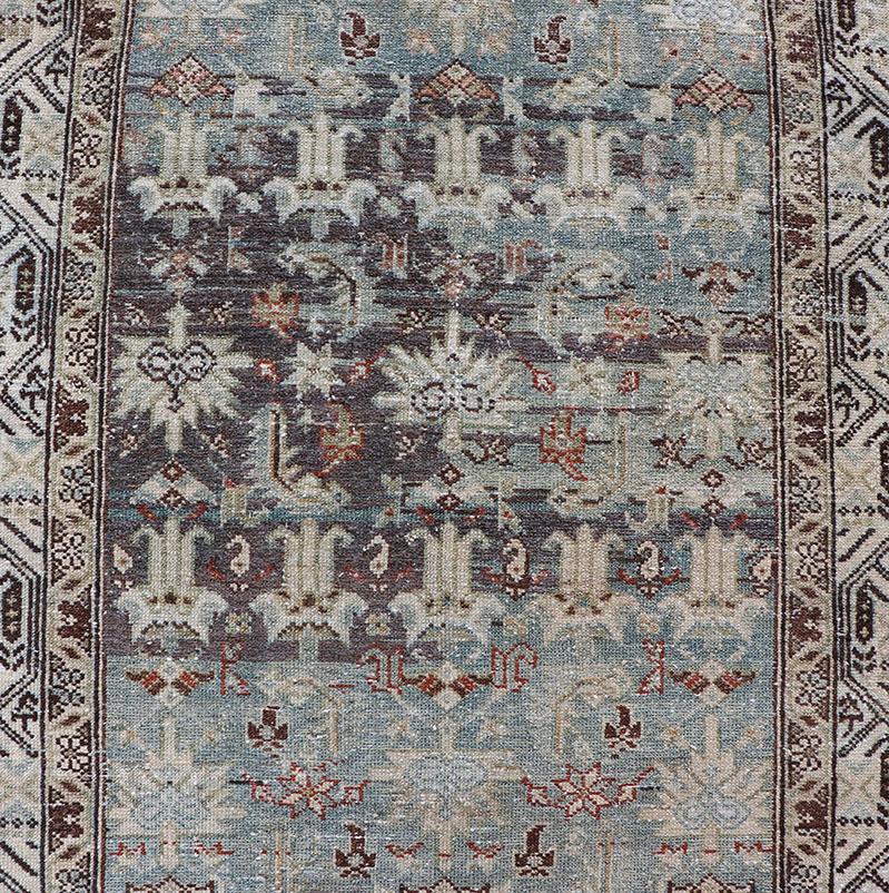 20th Century Long Antique Persian Hamedan Runner with Sub-Geometric Design With Red & Blue's For Sale