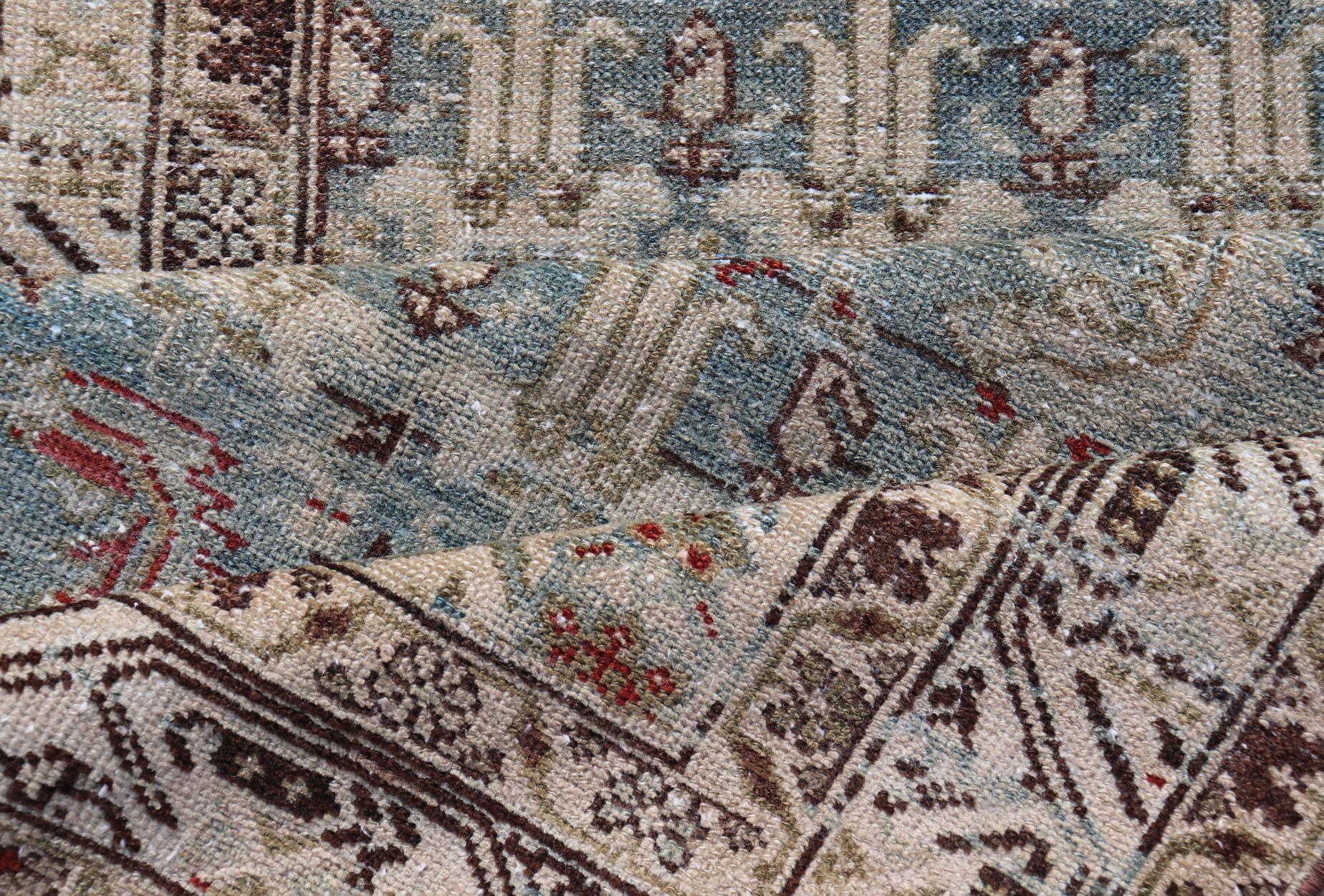 Long Antique Persian Hamedan Runner with Sub-Geometric Design With Red & Blue's For Sale 2