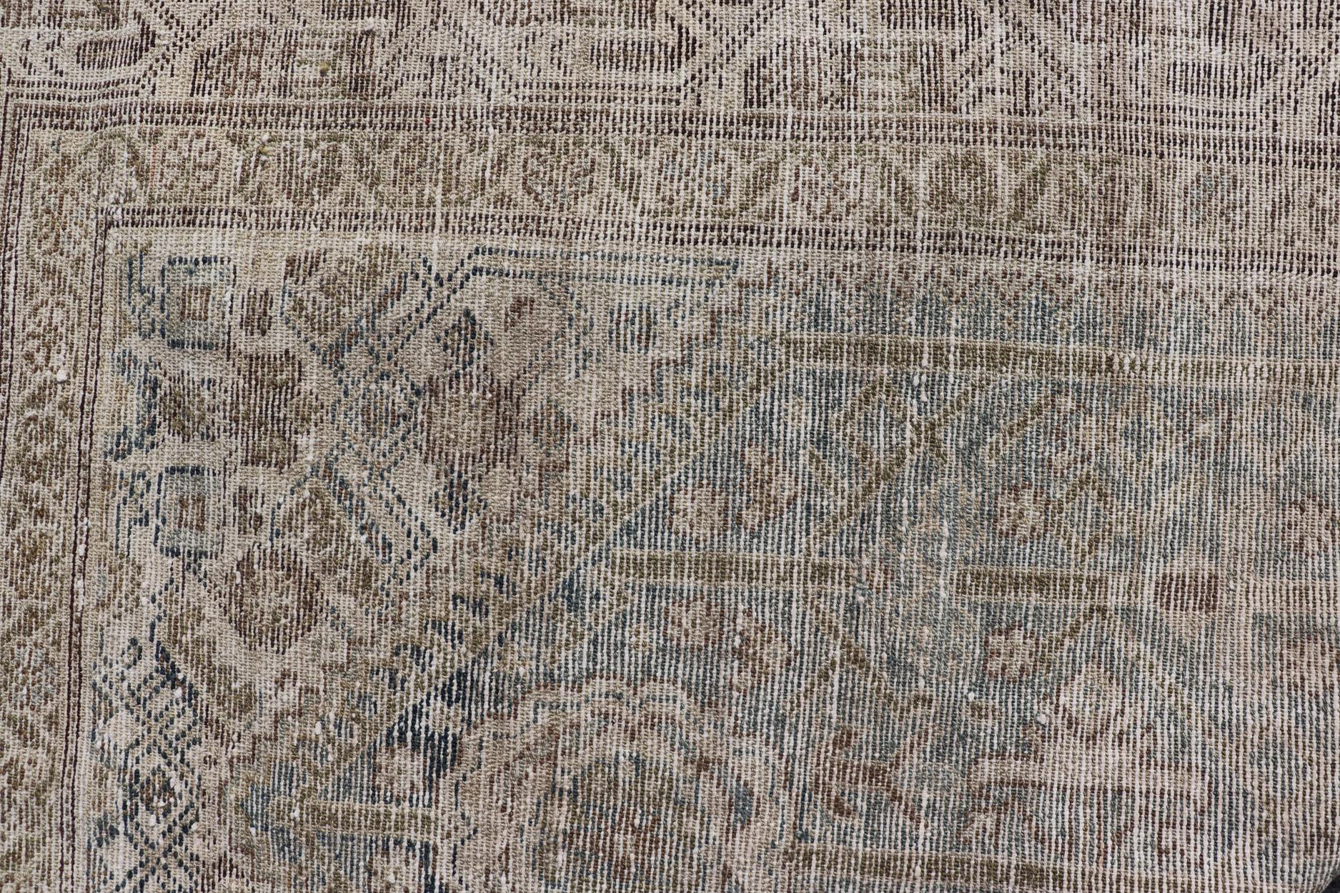 Long Antique Persian Malayer Runner in Gray, Blue, Green with All-Over Design For Sale 3