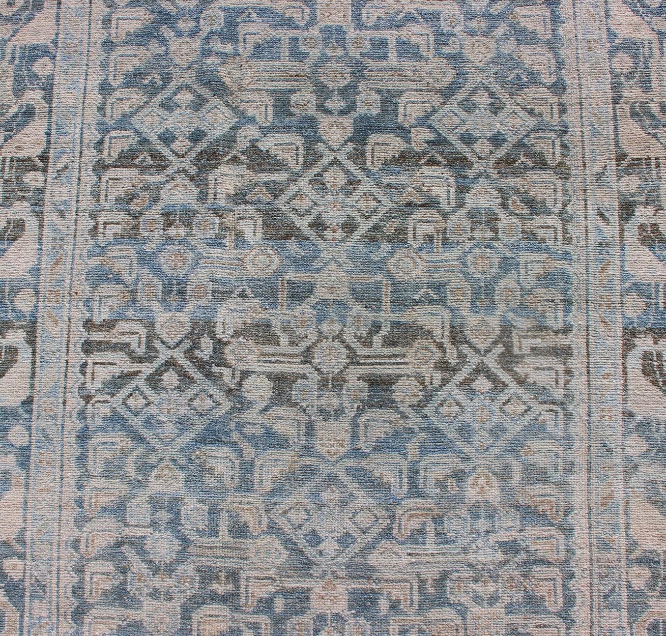 Long Antique Persian Malayer Runner with All Over Herati Design in Soft Blue For Sale 1