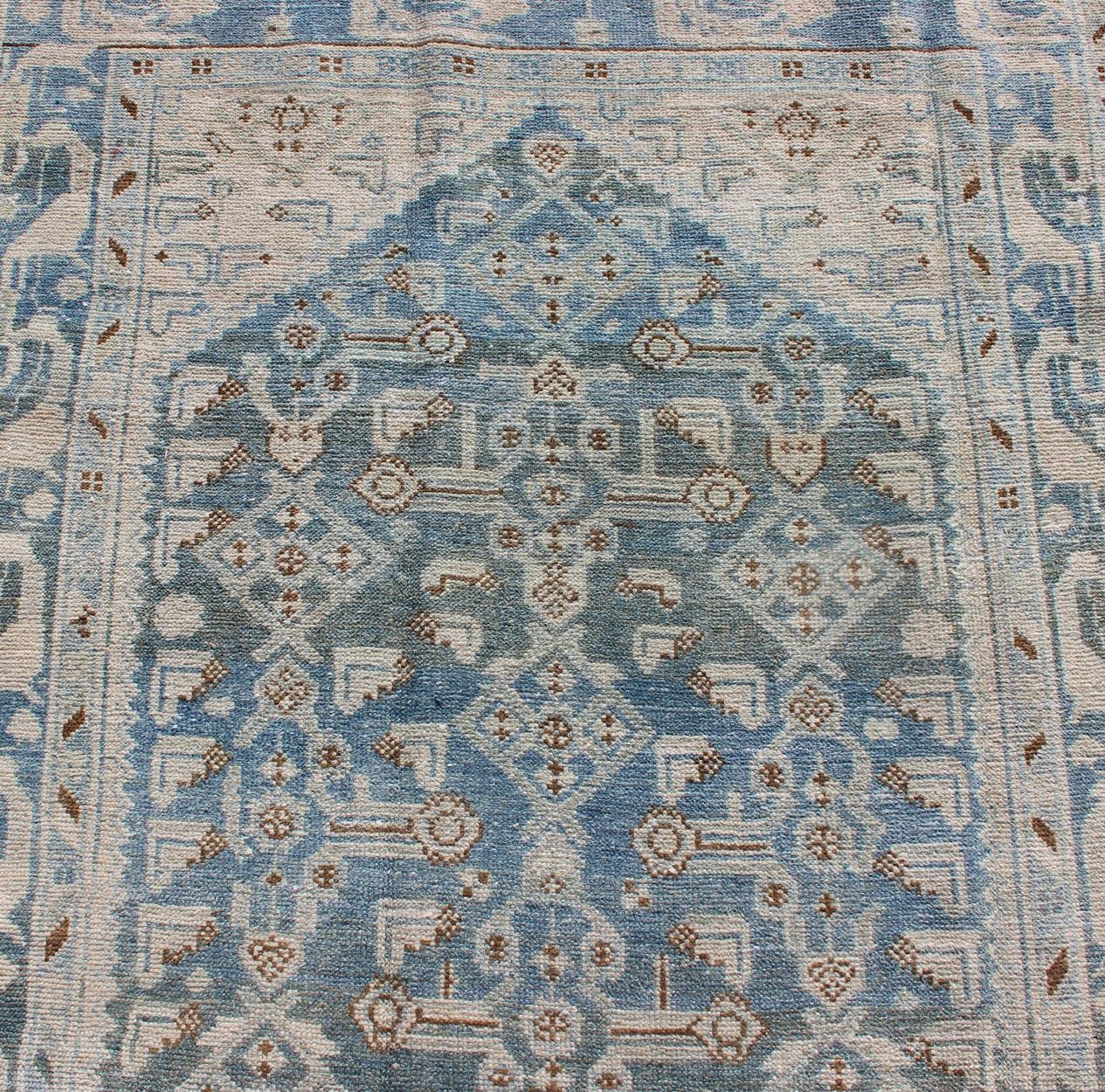 Long Antique Persian Malayer Runner with All Over Herati Design in Soft Blue For Sale 2