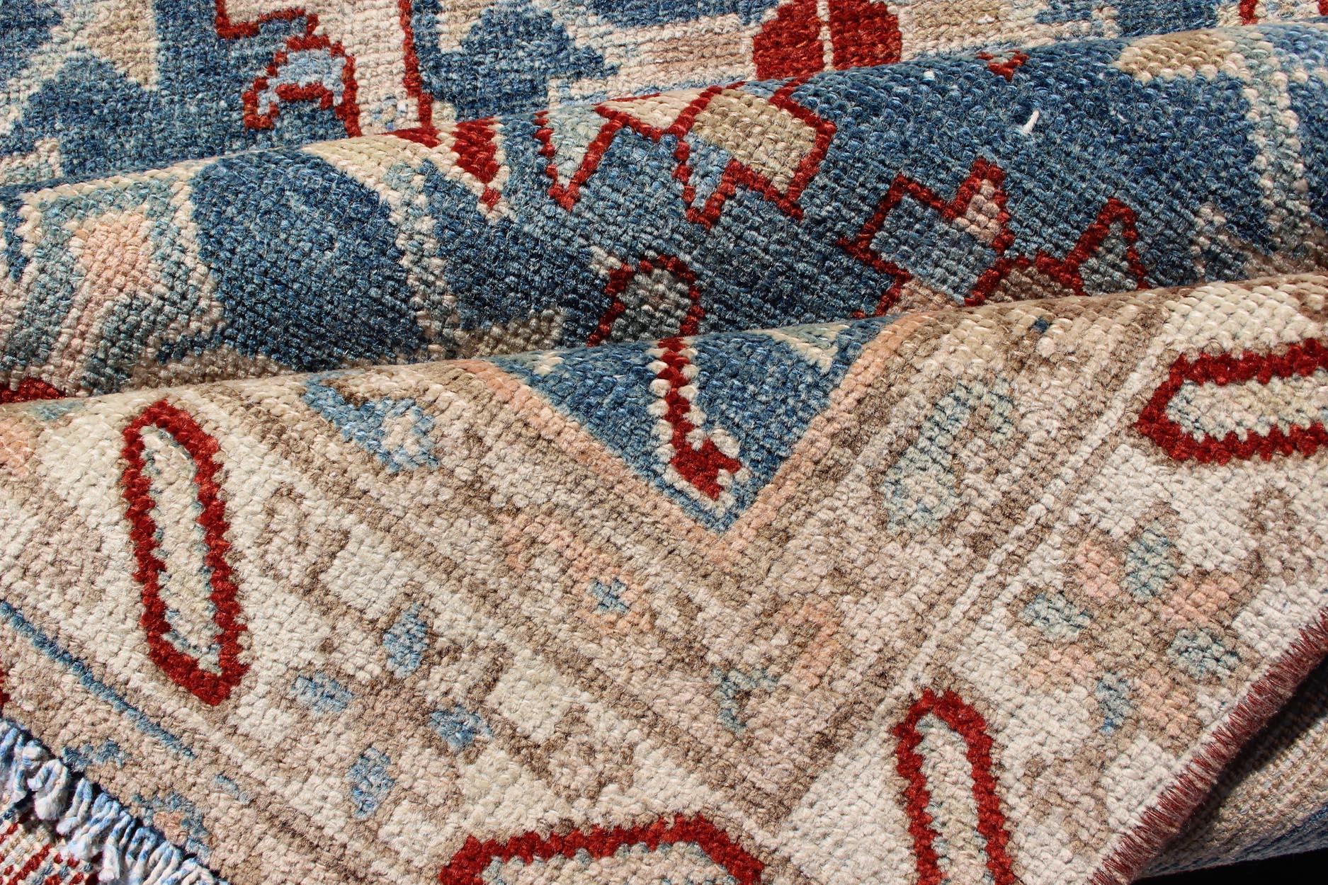 Long Antique Persian Malayer Runner with Repeating Design in Blue, Red, Nude In Good Condition For Sale In Atlanta, GA